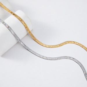 Waterproof Stainless Steel Jewelry PVD 18K Gold Plated Flat Herringbone <b>Snake</b> Chain Necklace Blade <b>Snake</b> Chain with I Love You - Product Image 3