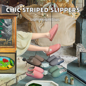 Chaussons en velours côtelé pour femmes, design tendance, semelle extérieure en PVC antidérapante, rayures multicolores, pour l'intérieur, avec logo personnalisé - Product Image 2