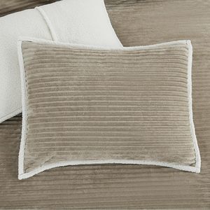 3 Piece Plush Warm <strong>Bedding</strong> Comforter Sets Sherpa Comforter Set with 2 Pillow Sham <strong>Taupe</strong> Reversible - Product Image 4