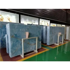 Bobon STONE Natural Bookmatch Backlit tembus cahaya batu marmer Onyx biru Harga