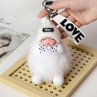 Porte-clés en peluche doux, mignon et léger, écologique, avec poupée bébé endormie, pompon et boule de fourrure en forme de cœur, pour clés de voiture, breloque de sac, cadeau