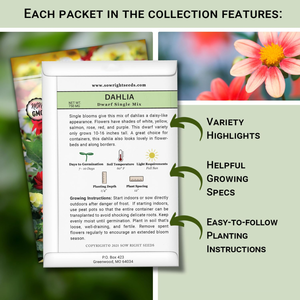 Coleccion <span class=keywords><strong>De</strong></span> Semillas <span class=keywords><strong>De</strong></span> Flores Enanas Paquetes Individuales <span class=keywords><strong>De</strong></span> <span class=keywords><strong>Zinnia</strong></span> Pulgarina Amapola <span class=keywords><strong>De</strong></span> Lino Blanco Dragon <span class=keywords><strong>De</strong></span> Tetra Dalia - Product Image 2