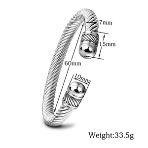 Bracelet manchette en acier inoxydable, câble de 7 mm, ouverture réglable, bijou unisexe, cadeau, design rond, couleur or acier - Product Image 5