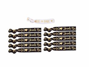 Bracelet élastique rose et noir pour fête de mariage avec inscription Team Bride Tribe en feuille d'or - Product Image 4