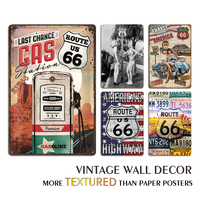Plaque Métallique Vintage Route 66 Imprimée UV pour Garage, Bar, Cave à Hommes - Vente en Gros