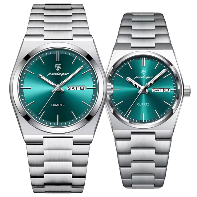 POEDAGAR 930/786 Top Brand Business Calendar Wristwatch Luminous Hands Luxury Stainless Steel Quartz Watches for Lover's Men Man