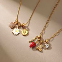 Collier tendance personnalisé avec pendentif en perles et strass, chaîne détachable avec breloque en forme de cœur de cerise, bijoux pour femmes