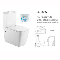Chaozhou usine directe de haute qualité moderne porcelaine closestool sanitaire cuvette de toilette p-trap sans rebord deux pièces toilettes