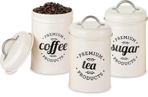 Contenedor hermético para té y café con azúcar, Juego de 3 recipientes de Metal de granja con tapas, lata de almacenamiento de alimentos blanca rústica - Product Image 2