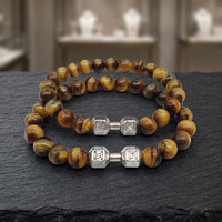 Nouveau Bracelet Bijou Perles Breloques Haltères Géométriques Gravées à la Main en Pierre d'Agate Noire Écologique, Vente Chaude Transfrontalière
