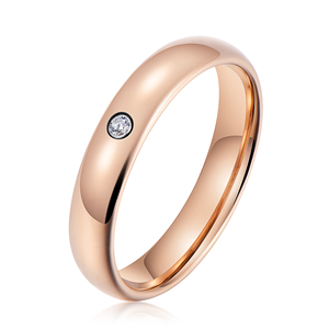 Anello Nuziale a Cupola Lucida 4mm con Pietra, Placcato in Oro Rosa, in Acciaio al Tungsteno per Donne e Uomini - Product Image 4