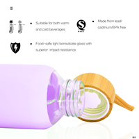 Cangkir perjalanan 550 ML dengan penutup silikon anti-selip dan tutup bambu desain baru botol kaca air kaca silikon bebas BPA