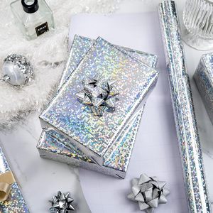 Papel de regalo holográfico metálico plateado sólido original personalizado al por mayor para empaquetado de regalos, bodas y cumpleaños - Product Image 2