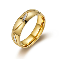 Bagues de couple bicolores en acier inoxydable avec zircon incrusté et texture incurvée, pour mariage et fiançailles