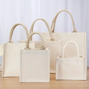 Wholesale Blank Linen Shopping Bag Flax Handbag Blank Linen Handbag Wholesale Blank Jute Bag Custom Printing Linen Bag