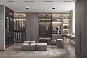 Muebles de Dormitorio de Alta Calidad en Color Gris, <span class=keywords><strong>Armario</strong></span> de Madera Contrachapada Personalizado, Vestidor con Puerta de Vidrio - Product Image 3