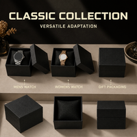 Boîtes à montres noires personnalisées, boîte à montres rigide en carton avec coussin en éponge, boîte de rangement pour montres, emballage cadeau, boîte organisatrice avec logo OEM