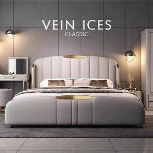 Venta al por mayor de muebles de <span class=keywords><strong>dormitorio</strong></span> minimalistas franceses cama de cuero ligera de lujo cama de cuero italiano impermeable camas tapizadas hogar - Product Image 3