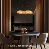 Lustre rond moderne de 36 pouces en laiton et cristal de quartz transparent, luminaire suspendu