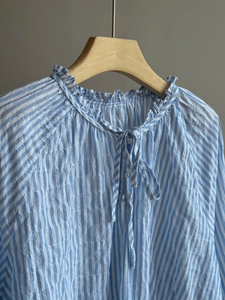 <span class=keywords><strong>Camicia</strong></span> Oversize Stile Coreano Semplice <span class=keywords><strong>a</strong></span> Maniche Lunghe <span class=keywords><strong>a</strong></span> <span class=keywords><strong>Righe</strong></span> Blu <span class=keywords><strong>e</strong></span> Bianche per <span class=keywords><strong>Donna</strong></span> - Product Image 3