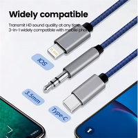 Câble auxiliaire 3 en 1 Type C 3.5mm Jack vers IOS Adaptateur de câble audio pour haut-parleur de voiture Câble convertisseur USB-C mâle vers mâle