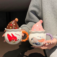 Mug en céramique Stitch de dessin animé Disney à succès avec poignée et couvercle, tasse à café et à lait pour le bureau, la maison et les cadeaux