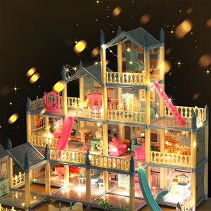 어린이 어린 소녀 생일 선물 장면 시뮬레이션 장난감 DIY 공주 가족 꿈의 성 빌라 빛 소녀 인형 집