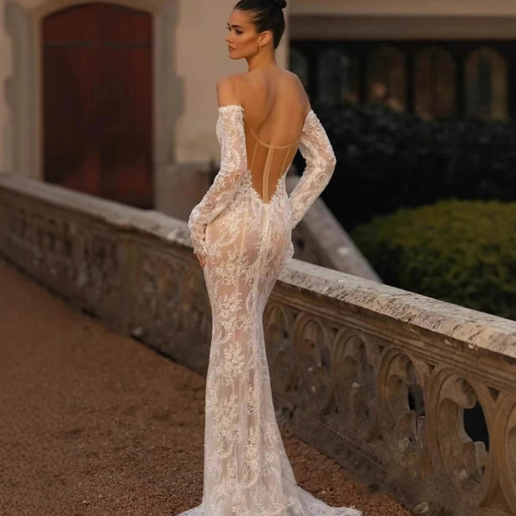 Waist Fishtail Wedding Dress New Off-Shoulder Small Trailing Sexy Backless Travel Shooting