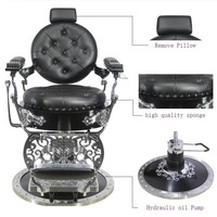 Prix de gros Chaise de barbier rétro de luxe en aluminium avec cadre vintage en or pour salon de coiffure Chaise de salon hydraulique pour hommes