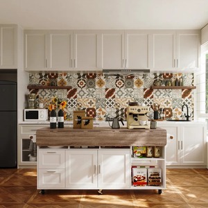 Isla de Cocina Extraíble de Estilo Moderno Personalizada, Gabinete de Almacenamiento con Cubierta de Madera y Ruedas, Diseño Shaker - Product Image 1