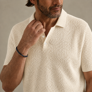 Polos de golf personnalisés en maille ajourée pour hommes, ivoire, style Old Money, manches courtes, marque privée, fabricant OEM ODM - Product Image 1