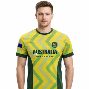 Maillot de match de la FFA (Fédération australienne de football) Coupe du Monde 2026 Socceroos – T-shirt personnalisé pour homme en tissu mesh à col rond – Décontracté à manches courtes pour les fans de l'AUF - Product Image 2
