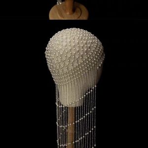 Nouveau chapeau de mariée de luxe d'été avec perles et design en maille, longue frange, coiffe pour enfants - Product Image 3