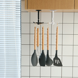 Multifunctional Rotatable <b>Hook</b> <b>Wall</b> Mounted Adhesive Storage <b>Rack</b> For Kitchen Bathroom Utensils And Small Items Black And White - Product Image 4