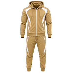 Conjunto deportivo para hombre al por mayor, diseño con paneles en contraste, sudadera con capucha y cremallera, diseño personalizado, corte ajustado. - Product Image 1
