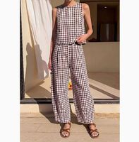 Ensemble décontracté 2 pièces pour femmes, haut sans manches et pantalon large, nouvelle collection été