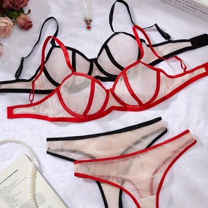 New Arrival Women's Two Piece Sexy Lingerie Sets Black Red Two-color Ultra-thin Mesh Underwear - Product Image 2
