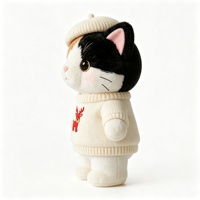 Peluche chat Calico avec chapeau béret et pull brodé renne, chaton en peluche doux et confortable