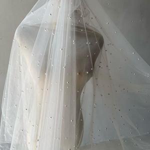 Siêu mịn nylon lưới vải tuyn với mật độ cao beading tinh tế ngọc trai tôn tạo ren vải cho Couture váy cưới - Product Image 4