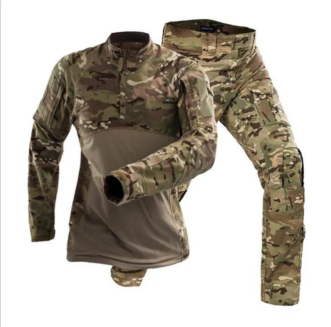 훈련 코스프레 전투 전술 개구리 정장 셔츠 + 바지 바지 멀티 포켓 전투 남성 착용