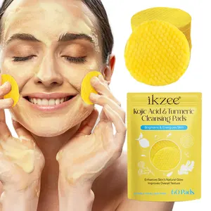 IKZEE private label face cleansing pad disposable cotton facial kojic acid and turmeric exfoliating cleansing pads