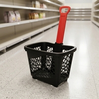 Caddie de courses en plastique avec poignée rouge pour supermarché et épicerie
