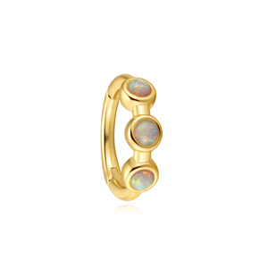 Piercing de nez en argent sterling 925 plaqué or 18 carats avec pierre opale blanche et opale bleue, simple, type clicker - Product Image 1