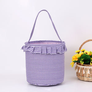 부활절 토끼 체크무늬 러플 바구니 도매 천 캔디 및 달걀 선물 버킷 어린이용 축제 선물 및 달걀 찾기 - Product Image 5