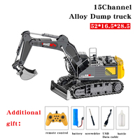 15-Channel Large Alloy Spray 52CM Grey Excavator Remote Control Construction Engineer Machine RC Car Toys Truck Charger Termasuk
