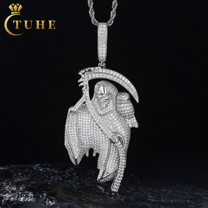 Full Vvs Moissanite berlian 925 perak murni perhiasan Fashion Hip Hop pria liontin Reaper Out Dengan burung hantu - Product Image 1