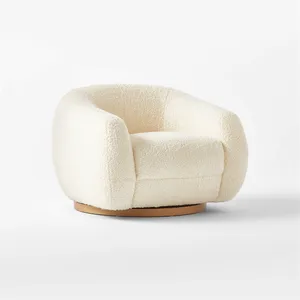 Divano pigro in lana di agnello, sedia in tessuto bouclé bianco, sedia girevole, sedia girevole in lana di agnello, sedile per auto rotante di 360 gradi