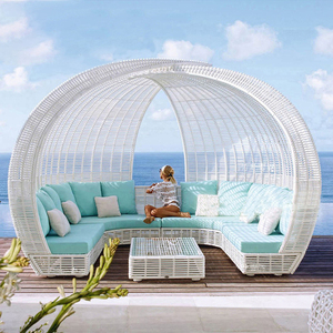 سرير شمسي مستدير خارجي من الخيزران بتخفيضات كبيرة مع كرسي هوائي مزود بمظلة - Product Image 4