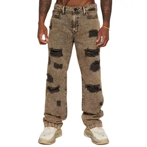 2024 New Custom LOGO designers denim jeans Men's Been Through It Acid Wash Black Baggy Fit Jeans Long Pants
