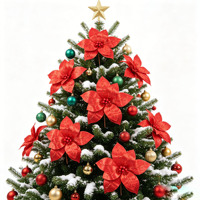 Karangan Bunga Poinsettia Natal 10.63 Inci 27cm Merah Kain Gaya Pick untuk Hiasan Meja Grosir Pabrik